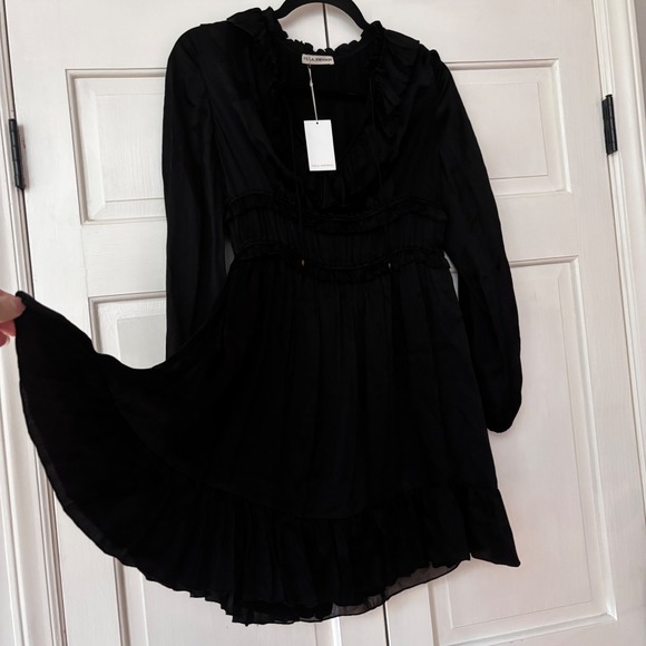 NEW Ulla Johnson Callista Silk Mini Dress Size 4 Black Long Sleeve Ruffle NWT - Picture 9 of 14